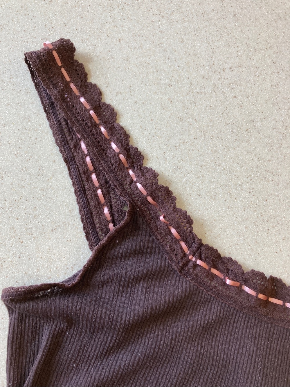 Free People Chocolate Brown Ribbed Tank Pink Contrast Trim Women Size Large - Picture 10 of 12